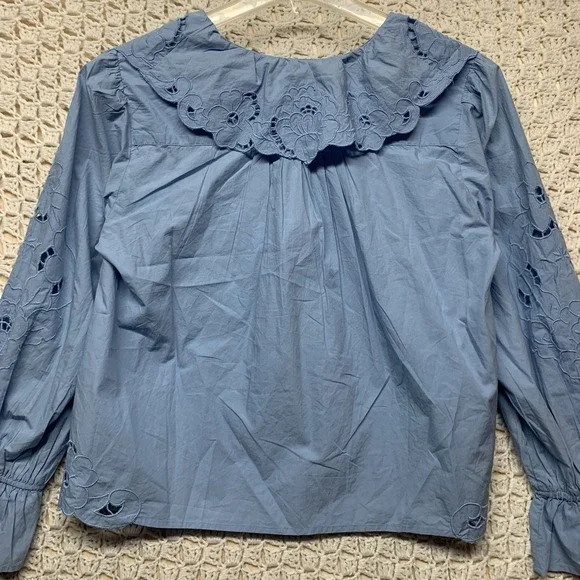 Free People Maisie Eyelet Blouson Top Women Sz M Blue Sleeve 100%Cotton - Picture 5 of 14